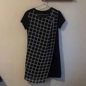 Chic Black and White Grid Mini Dress